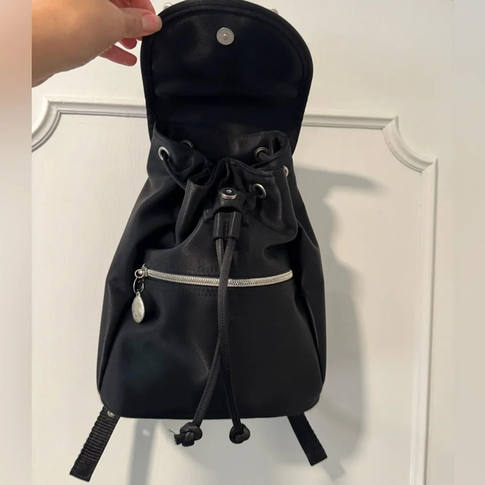 Vintage Sac Black Satin Backpack with Silver Accents - Approx. 1992-1995 Japan